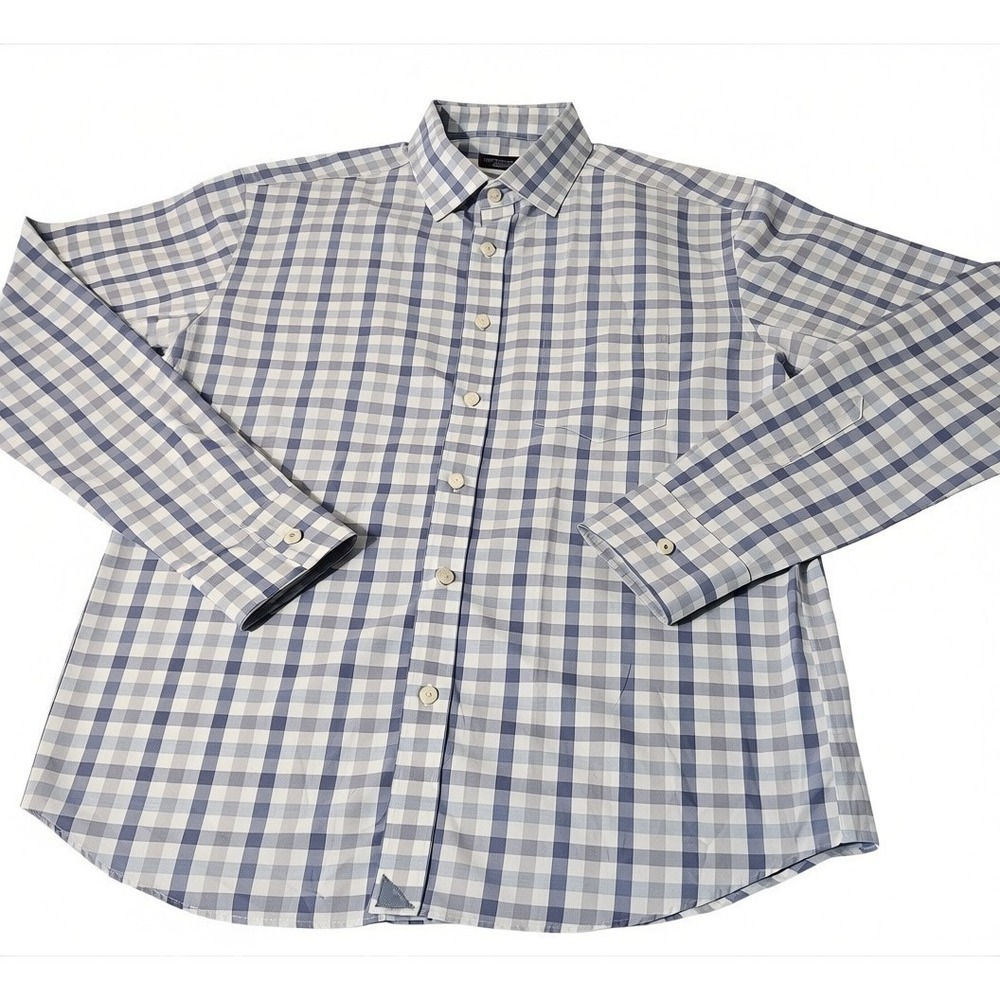 UNTUCKit Men's Medium Wrinkle Free Cotton Gingham Check Long Sleeve Button Shirt